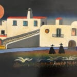 Paesaggio con pretini e fiume